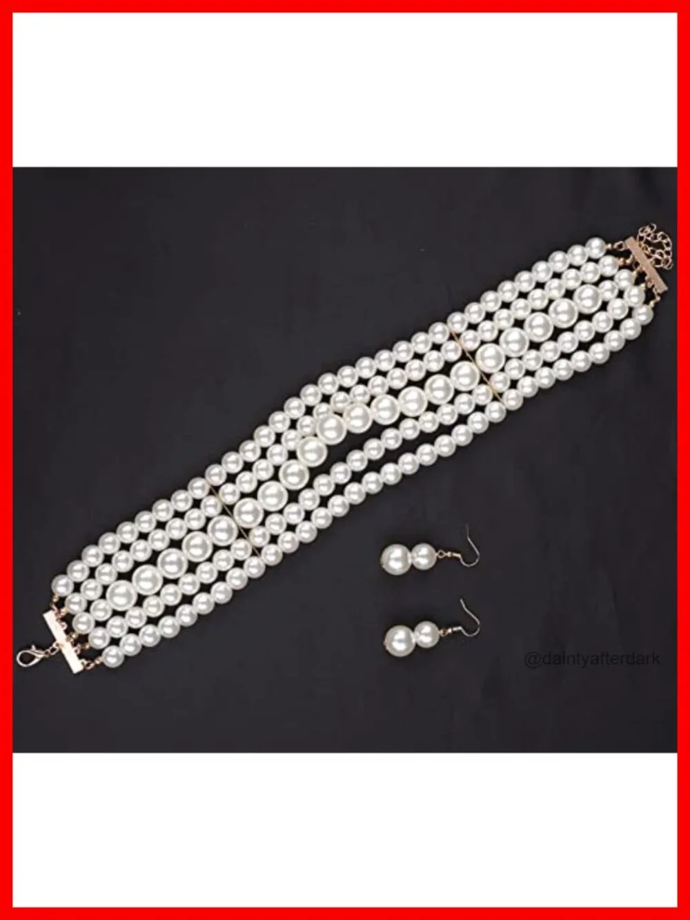 Multi-Layer Pearl Choker Necklace Earrings Set Lobster Clasp 16in